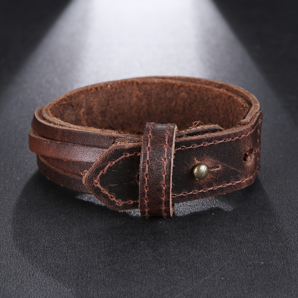 Men's Leather Wide Cuff Bracelet Handcrafted Layer